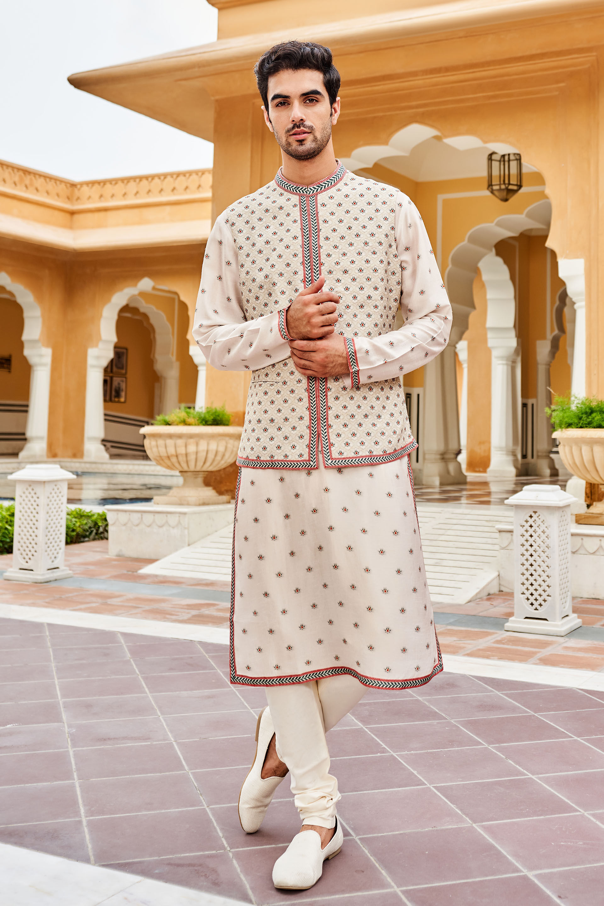 Darsa Nehru Jacket - Ivory, Ivory, image 1